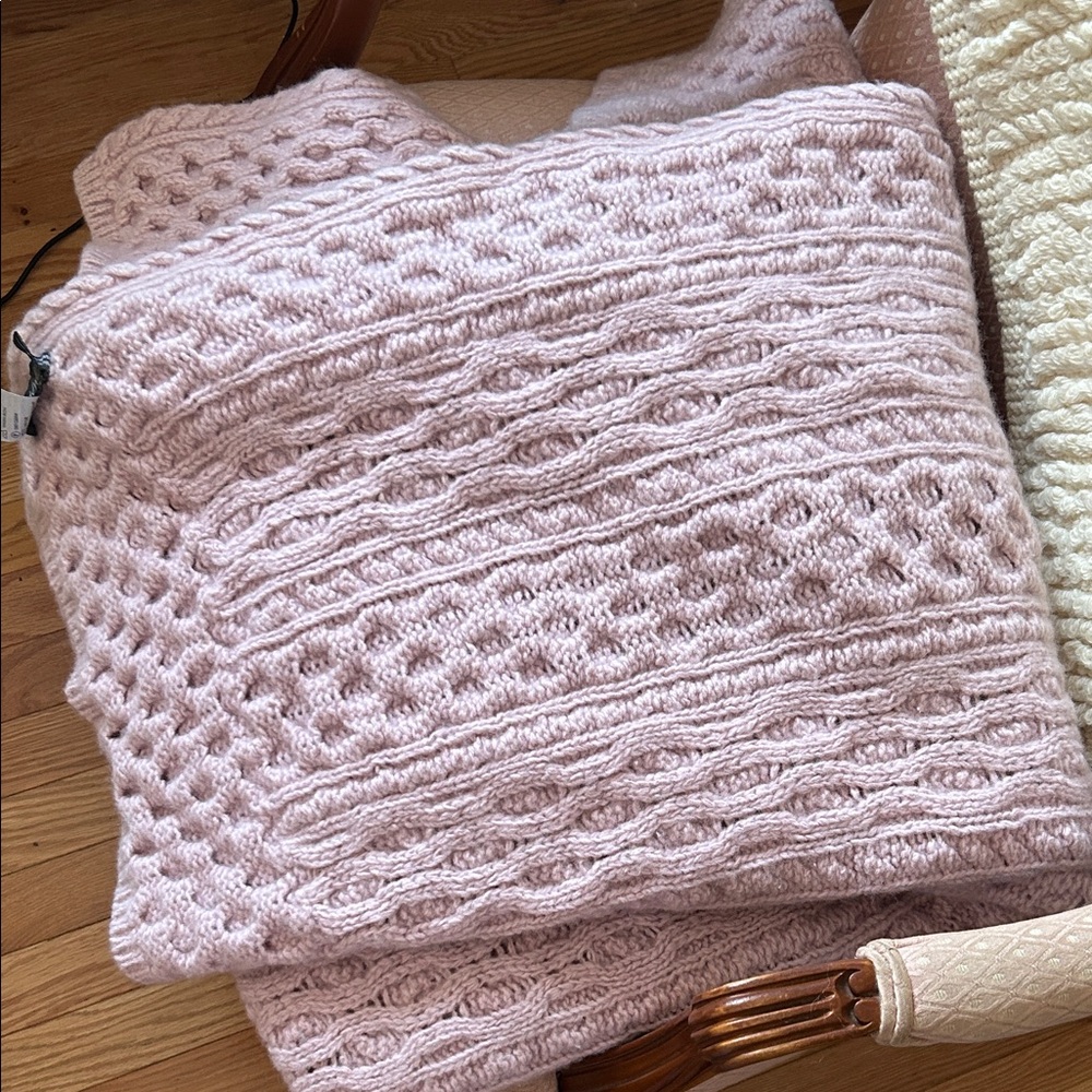 Wool cashmere blend Aran knit throw made in Ireland